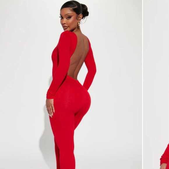 Fashion Nova Dresses & Skirts - Sasha smoothed snatched Jumpsuit- Red Backless Dress